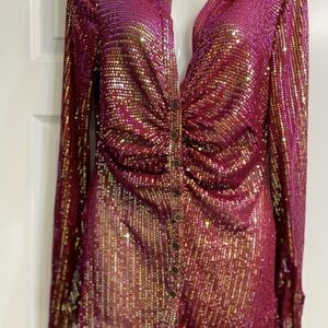 Free People V-Neck Fitted Rhubarb Iridescent Blouse with collar New without Tag